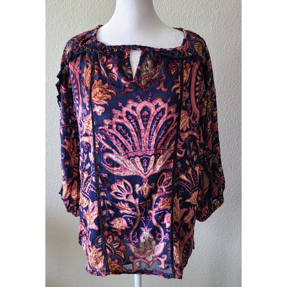 Velvet Burnout Oversized Women's Shirt‎ Top XS Damask Boho Maximalist